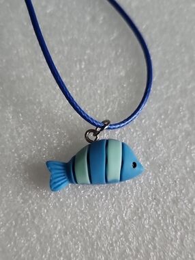 Hand Crafted Blue Striped Fish Pendant Necklace